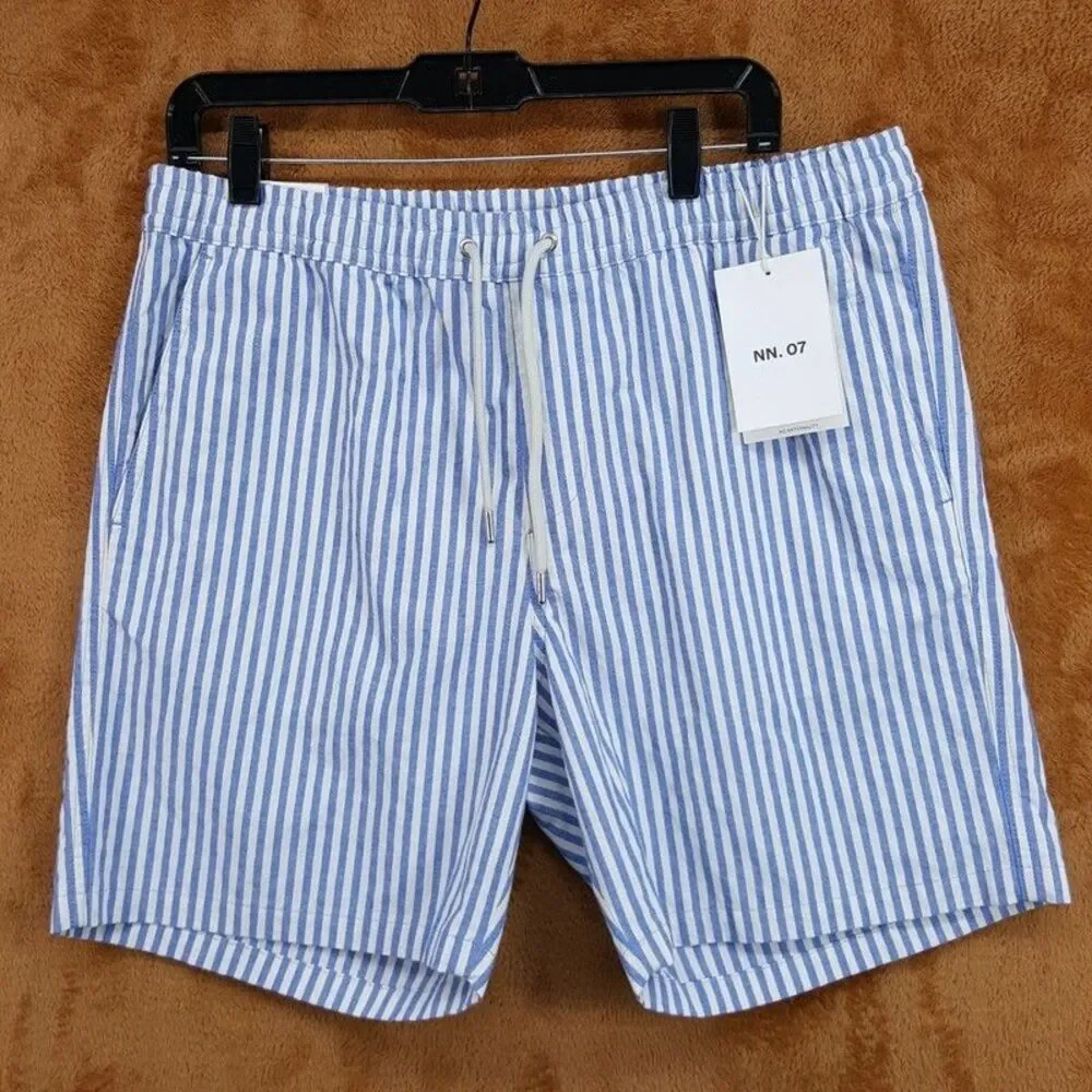 NN07 Shorts Mens XL Blue Stripe Drawstring Cotton Blend GREGOR $165